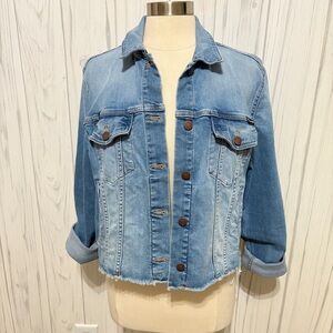 CALVIN KLEIN Stretch Denim Cropped Jacket with Raw Hem, XL